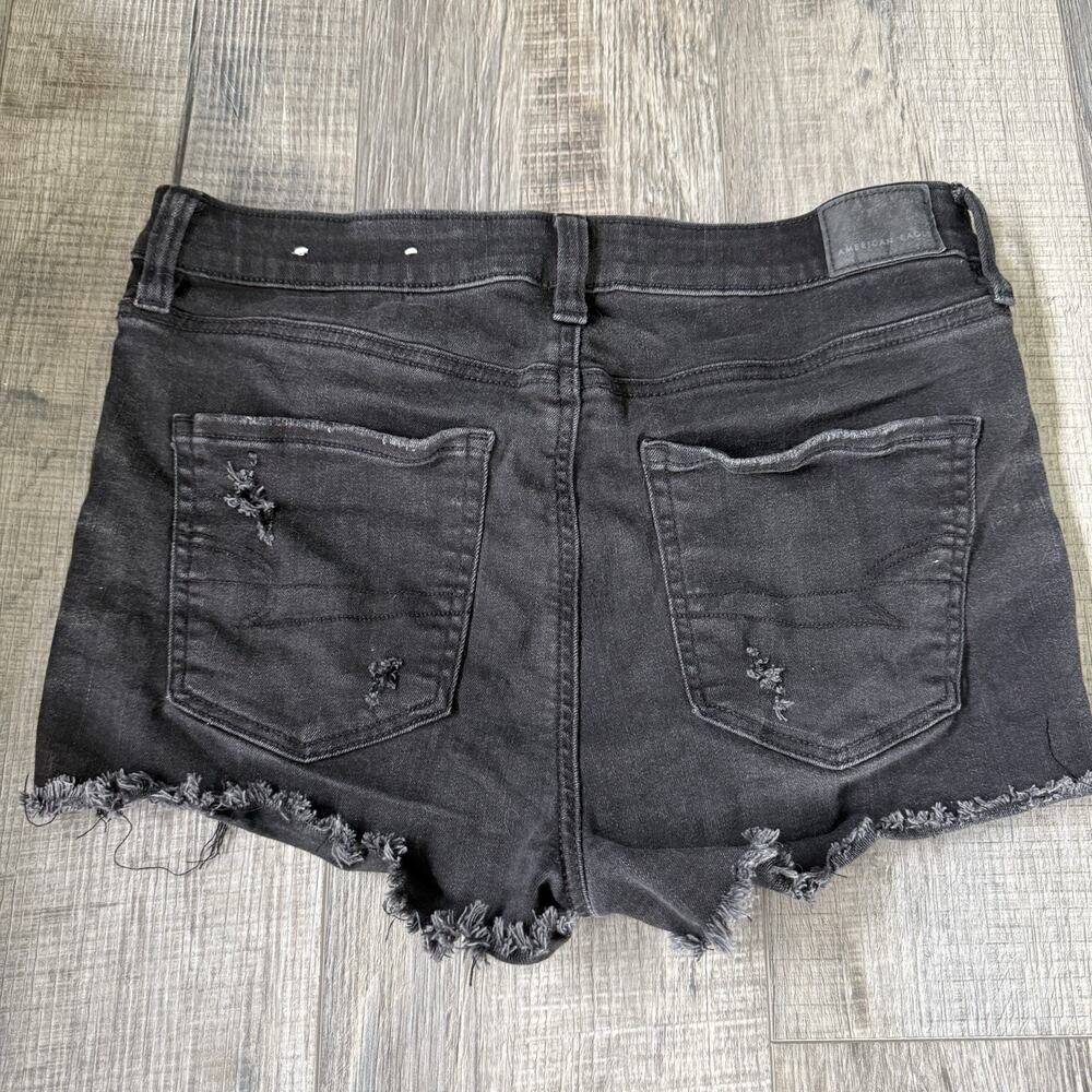 American Eagle High Rise Shorts Distressed Cut Off Black Denim Women 12 Stretch